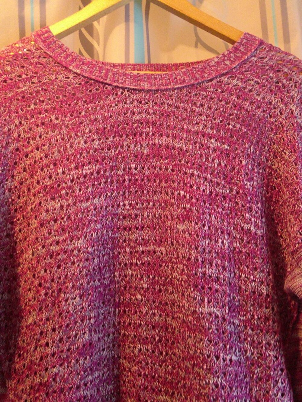 NWT Mossimo Fuschia Lace & Chain Knit Crewneck Stretch SWEATER Woman Sz XXL (18)